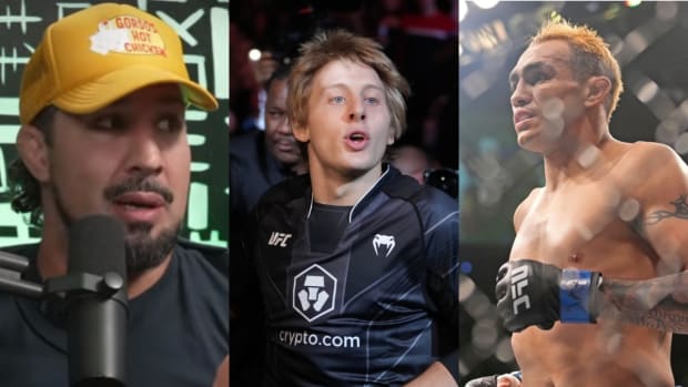 Brendan Schaub and UFC 296 fighters Paddy Pimblett and Tony Ferguson.